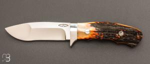  Couteau " Loveless Medium Pro hunter Knife Design " par Shaun Bruwer - Amber Stag