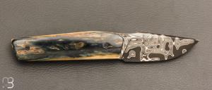 Couteau " Mastard " custom par Christophe Arbogast - Ivoire de mammouth et lame damas de F.Keller