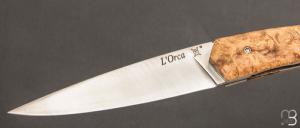   Couteau " ORCA Silver " pliant par l'Atelier Les 2 Diables - Loupe d'acacia et 14c28n
