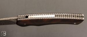   Couteau " Quetsche " Liner-Lock flipper par Louis Contat - Noyer et damas explosion