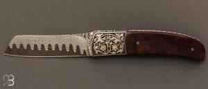 Couteau " Razorlock chisel Engraved " par Carlo Cavedon - CavedonArt - Ironwood et VG-10 San-Ma