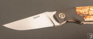     Couteau " Rocket " custom de Stéphane Sagric - Ivoire de mammouth et lame en RWL34