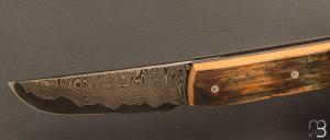    Couteau " Sanjo " custom par Guy Poggetti - Ivoire de mammouth et lame Damas