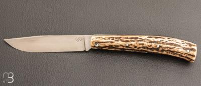   Couteau " Slipjoint " de Jacky Pasquier - Bois de cerf et lame en 14c28