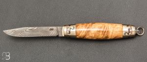 Couteau Tonneau par Jean Michel REMAUD - Loupe de robinier et lame damas