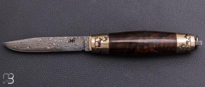 Couteau Tonneau par Jean Michel REMAUD - Ronce de noyer et lame damas
