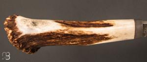 Couteau chasse bois de cerf et lame forgée par Jean Paul SIRE + étui cuir