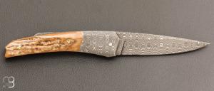    Couteau " Lock-back custom " de Alain & Joris Chomilier - Mammouth et damas "spirographe" de Vegas Forge