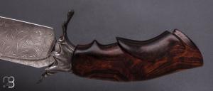    Couteau droit " Achille " par Nicolas Mestrallet - Atelier du couteau de Vaunaveys - Lame damas mosaïque et loupe de bois de fer