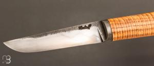    Couteau droit "F" de Frédéric Maschio - Frêne ondé et acier YCS3