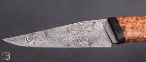     Couteau droit par Nicolas Mestrallet - Atelier du couteau de Vaunaveys - Lame forgée acier damas mosaïque et loupe d'amboine