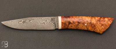    Couteau droit par Nicolas Mestrallet - Atelier du couteau de Vaunaveys - Lame forgée acier damas et loupe d'amboine