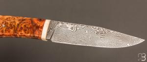    Couteau droit par Nicolas Mestrallet - Atelier du couteau de Vaunaveys - Lame forgée acier damas et loupe d'amboine
