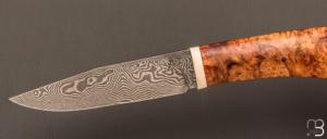    Couteau droit par Nicolas Mestrallet - Atelier du couteau de Vaunaveys - Lame forgée acier damas et loupe d'amboine