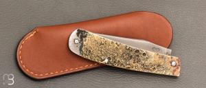   Couteau à cran forcé fer et laiton par Mickaël Moing - Lame acier XC100