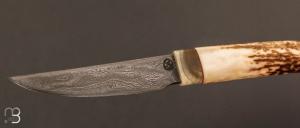  Couteau fixe par Jean Paul Sire - Bois de cerf et Lame forgée acier damas