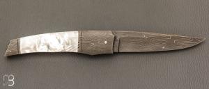    Couteau  " liner-lock custom " par Alain & Joris Chomilier - Nacre et damas de Chad Nichols