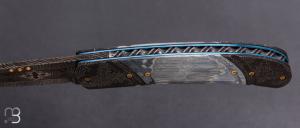    Couteau " liner-lock  " custom par Tony Karlsson - Ivoire de mammouth et lame damas mosaïque