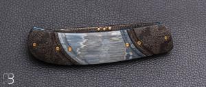    Couteau " liner-lock  " custom par Tony Karlsson - Ivoire de mammouth et lame damas mosaïque