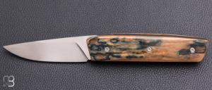    Couteau " liner-lock " custom par Christophe Arbogast - Ivoire de mammouth et lame en RWL34