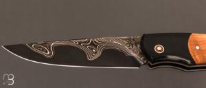   Couteau " lock-back " custom par Silas Coutellerie - Genévrier et lame damas cuivre