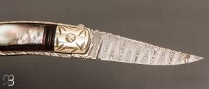  Couteau pliant par Joseph Uda - Nacre noire et damas