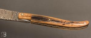  Couteau Laguiole en Aubrac modèle Origine Tour Eiffel N°190 - Croûte d'ivoire de mammouth et Damas Balbach