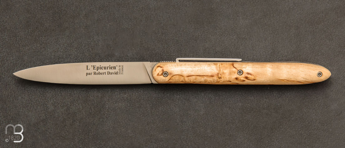 Couteau de poche l'Épicurien Liner 12cm bouleau avec agrafe