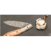 Couteau le Névé - Os de Rhinocéros fossile et bouleau stabilisé - Lame 14C28N