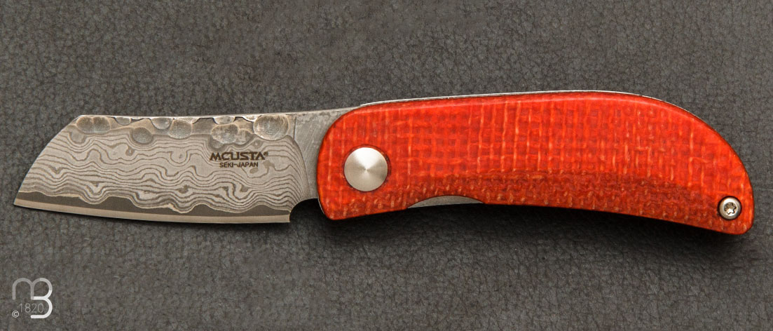 Couteau de poche Mcusta MC-213D First Production - Damas Micarta jute bleu et orange