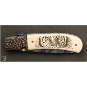 Couteau de poche scrimshaw et damas par Francesco Pachi