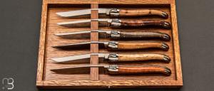 Coffret de 6 couteaux de table LAGUIOLE manches bois assortis par Forge de Laguiole