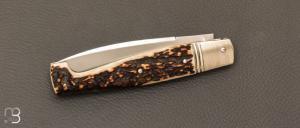  Couteau  "  Alpin Sarde " pliant fait main par Bastien Toubhans - Atelier Beau Merle - Bois de cerf