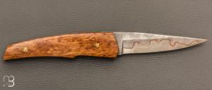  Couteau " custom " Bouleau madré stabilisé et damas San-Maï Carbone Cuivre par Alain & Joris Chomilier