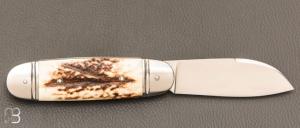  Couteau  "  Bouledogue " custom de Jérôme Bellon - Bois de cerf et lame en RWL34