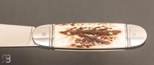  Couteau  "  Bouledogue " custom de Jérôme Bellon - Bois de cerf et lame en RWL34