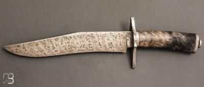   Couteau " Bowie " de Nicolas Mestrallet - Atelier du couteau Vaunaveys -Fourche de peulier et lame damas
