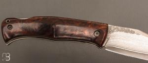  Couteau "Cim Very Bad" custom lock-back par Raphaël Durand - Bois de fer et lame Suminagashi