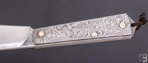   Couteau " Colonial " custom de poche par Gilles Reverdy - XC100 et plaquettes damas