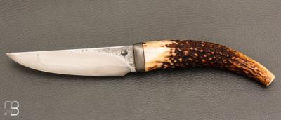 Couteau " Droit " par Jean Paul SIRE- bois de cerf et lame en C130