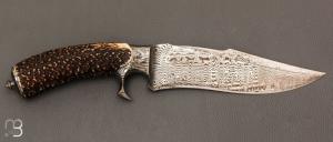   Couteau " Fighter Sub hilt  " de Samuel Lurquin - Damas et cerf sambar