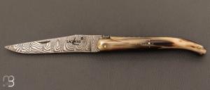   Couteau Laguiole 11 cm par la Forge de Laguiole - Pointe de corne et lame damas