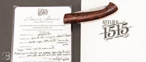 Couteau "Globetrotter" custom par Manu Laplace - Atelier 1515 - Bois de fer et Damas