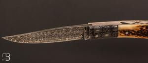   Couteau  "  Héol " par Erwan Pincemin - Bois de cerf et Damas de Achim Wirtz