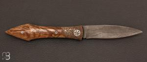 Couteau  "  L'Oegopsyde " fait main par Laraud Blade  - Chêne échauffé et lame damas