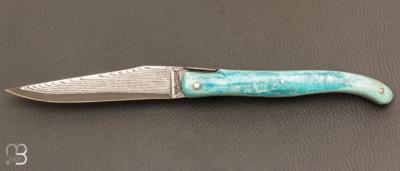   Couteau Laguiole en Aubrac 12 cm manche en os de carbou bleu