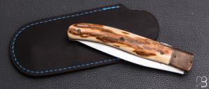    Couteau " Laguiole " Liner lock par Joël Grandjean - Ivoire de mammouth et lame en RWL34