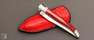 Couteau " Laguiole engrenages " par Vent d'Aubrac - Jérôme Lamic - Pierre rouge reconstituée