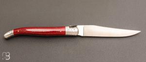 Couteau " Laguiole engrenages " par Vent d'Aubrac - Jérôme Lamic - Pierre rouge reconstituée