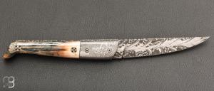   Couteau " Le Cellois " de Stéphane Robin - Le Cellois -  Ivoire de mammouth et damas plume